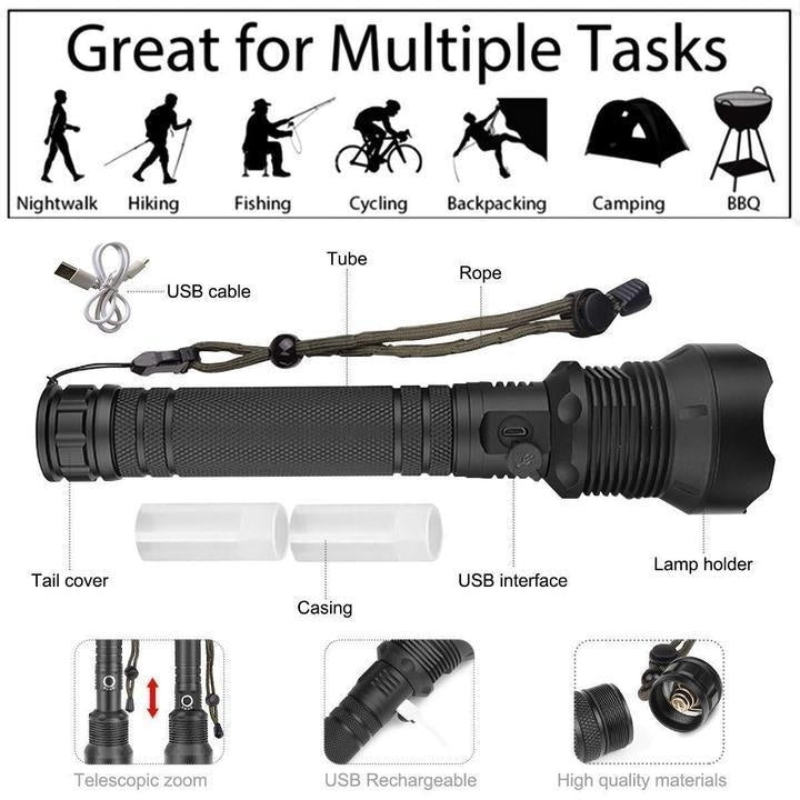 Super-Bright Rechargeable 90000Lumens LED Tactical XHP50 Flashlight With Battery Image 3