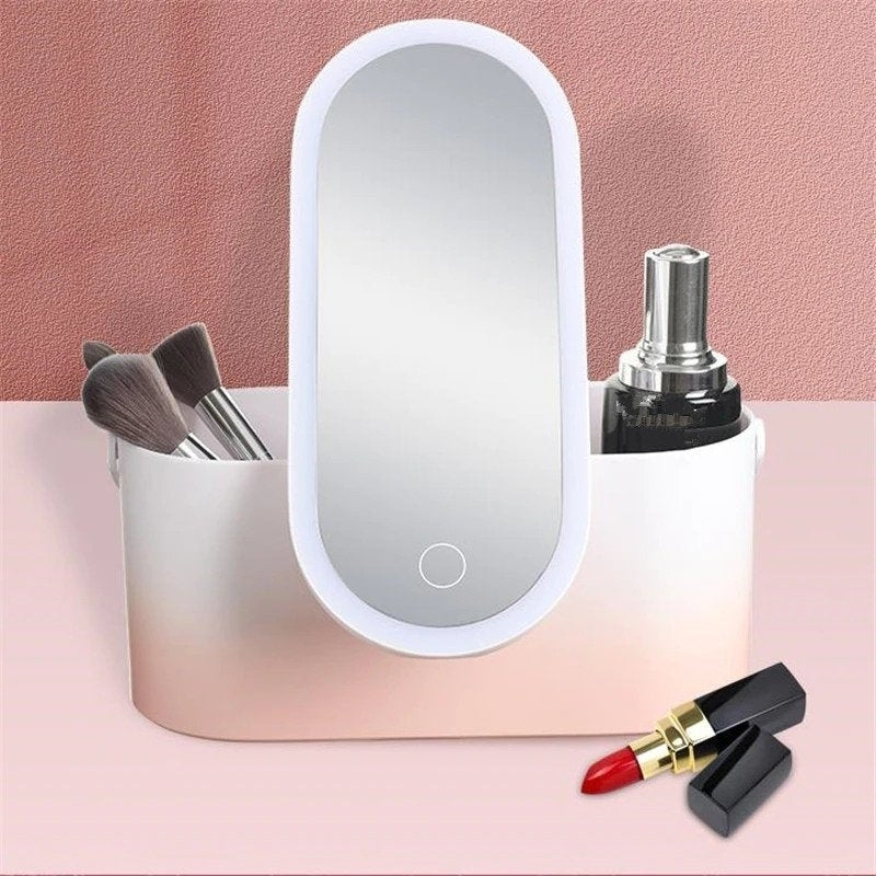 Travel Portable Makeup Organizer Box with LED Light Mirror Image 1