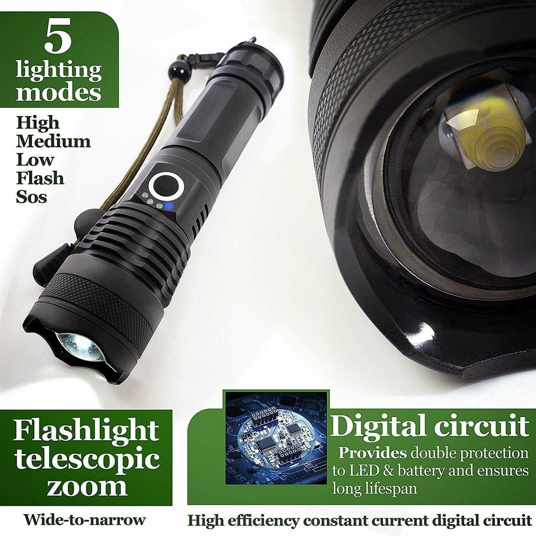 Super-Bright Rechargeable 90000Lumens LED Tactical XHP50 Flashlight With Battery Image 7