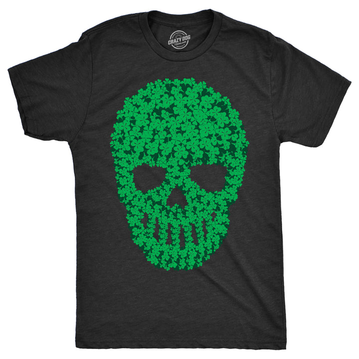 Mens Skull Of Clovers T Shirt Funny St Pattys Day Four Leaf Clover Skeleton Tee For Guys Image 1