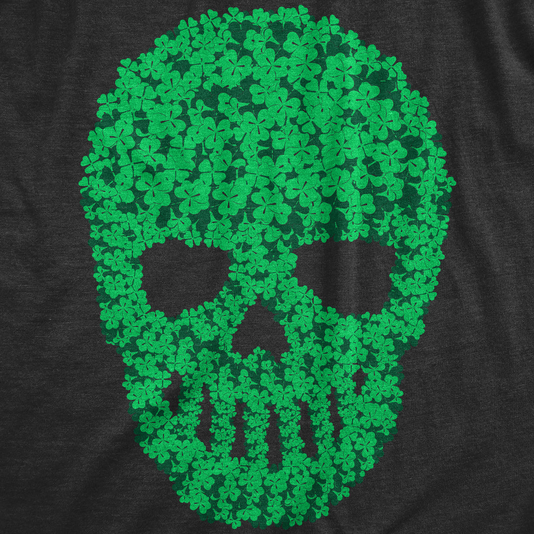 Mens Skull Of Clovers T Shirt Funny St Pattys Day Four Leaf Clover Skeleton Tee For Guys Image 2