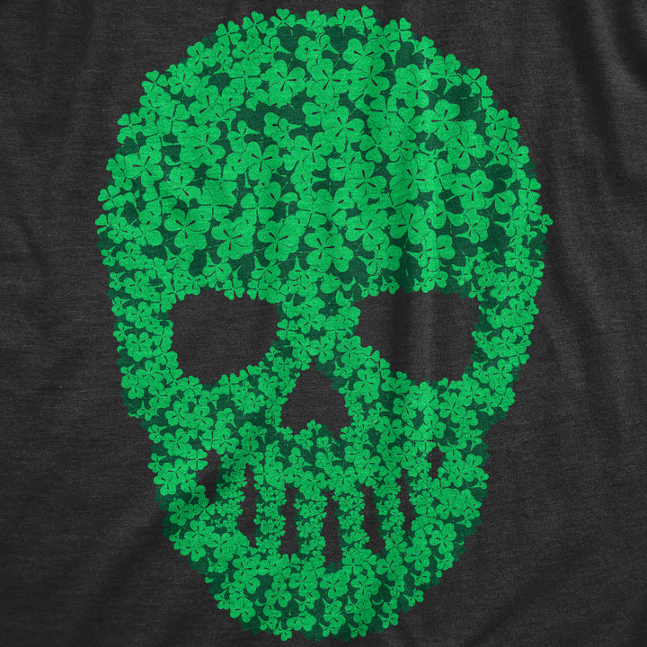 Mens Skull Of Clovers T Shirt Funny St Pattys Day Four Leaf Clover Skeleton Tee For Guys Image 2