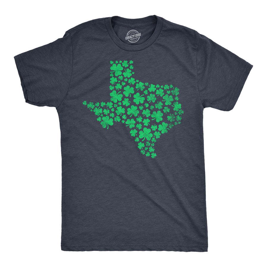 Mens Texas State Clover T Shirt Funny St Pattys Day Parade Four Leaf Shamrock Tee For Guys Image 1