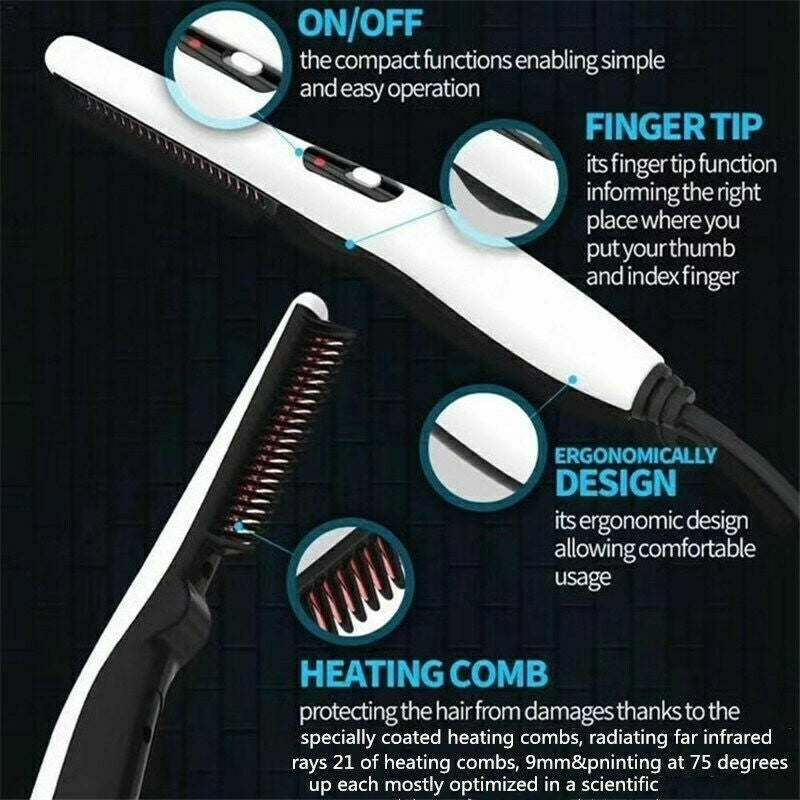 Beard Straightener Comb Quick Heated Brush Styler For Mens Pro Hair Electric Image 1