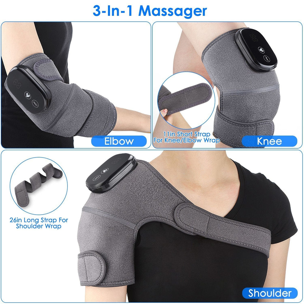 3 In1 Heated Knee Massager Shoulder Heating Pads Elbow Brace with 3 Level Vibration and Heating Modes for Pain Stress Image 2