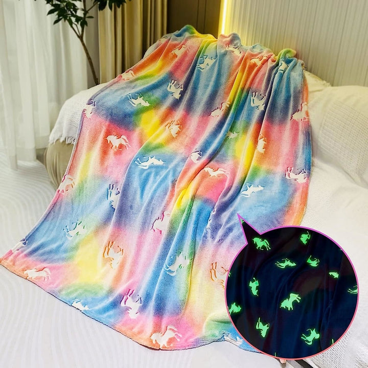 Glow in the Dark Throw Blanket Unicorn Luminous Kids Blanket Image 1