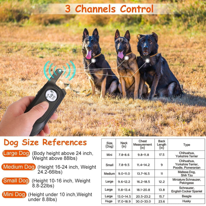 984FT Dog Training Collar IP65 Waterproof Pet Beep Vibration Electric Shock Collar 3 Channels Rechargeable Transmitter Image 4