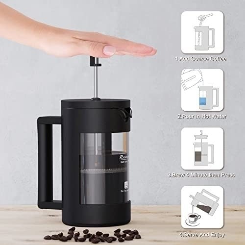 French Press Coffee Maker Camping French Coffee Press Glass Heat Resistant Thickened Glass Coffee Press Rust Free and Image 4