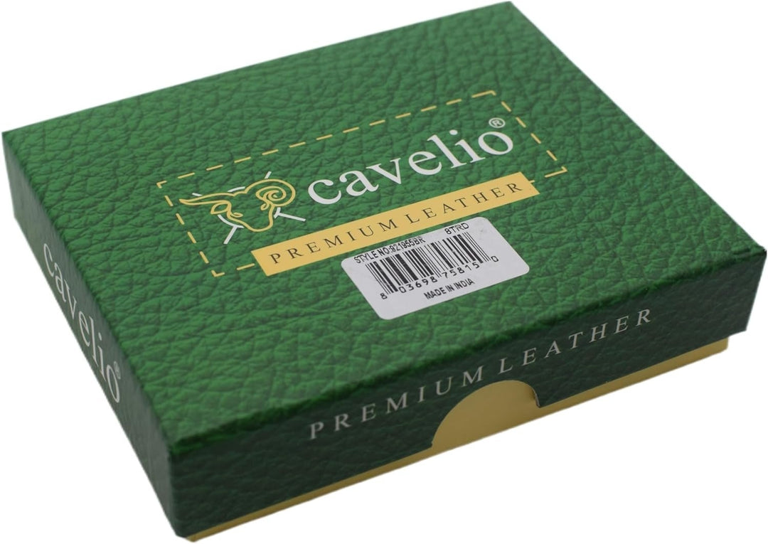 Cavelio Genuine Leather Mens RFID Blocking Slim Trifold Wallet Back ID Window with Gift Box (Black) Image 3