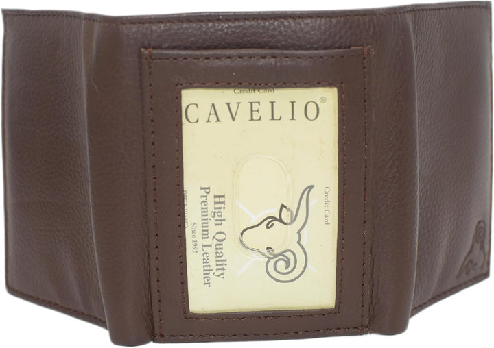 Cavelio Genuine Leather Mens RFID Blocking Slim Trifold Wallet Back ID Window with Gift Box (Black) Image 4