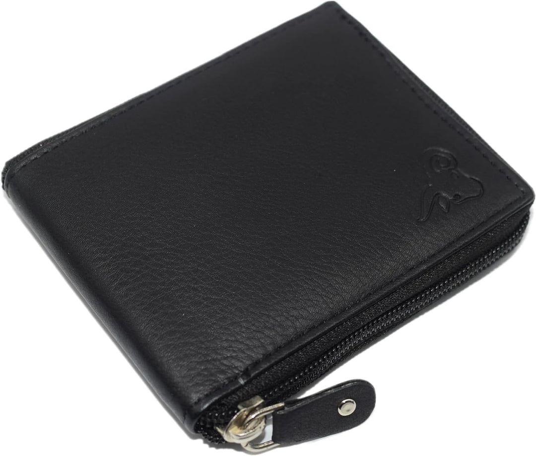 Cavelio RFID Blocking Cowhide Leather Zip-Around ID Bifold Wallet for Men with Gift Box (Black) Image 4