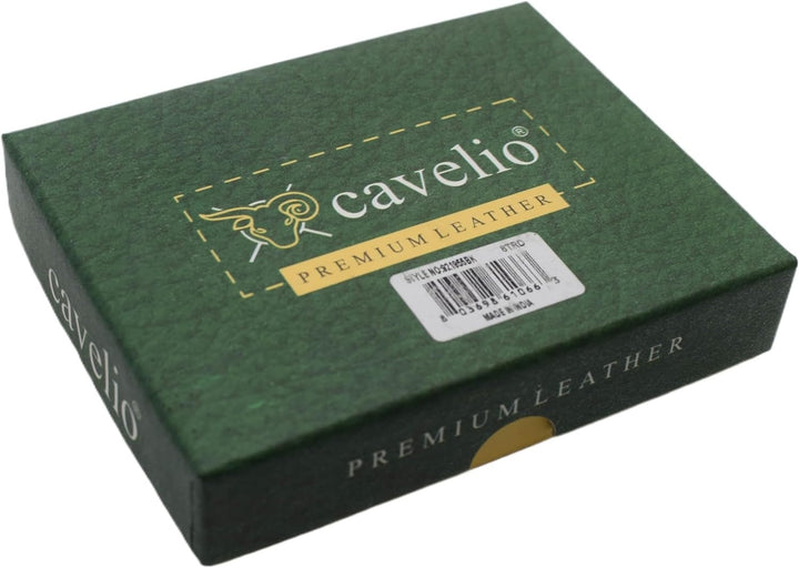 Cavelio Genuine Leather Mens RFID Blocking Slim Trifold Wallet Back ID Window with Gift Box (Black) Image 10