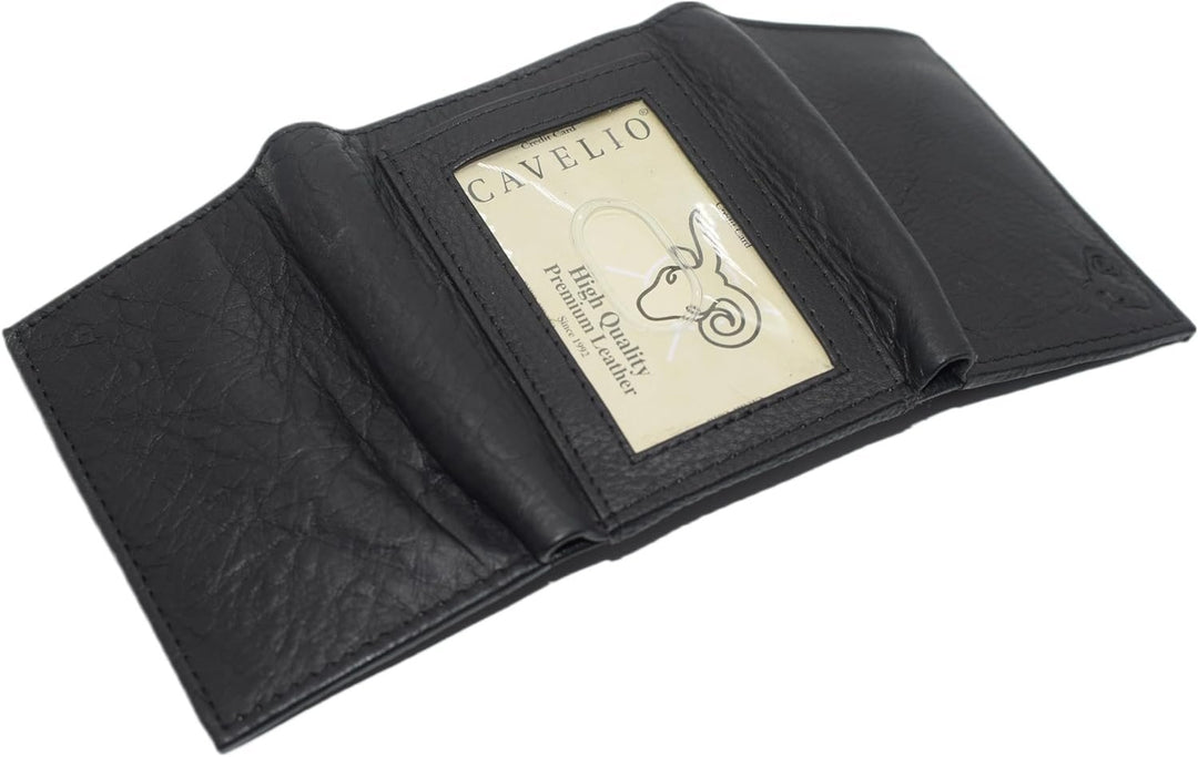 Cavelio Genuine Leather Mens RFID Blocking Slim Trifold Wallet Back ID Window with Gift Box (Black) Image 11