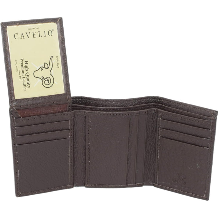 Cavelio RFID Blocking Trifold Cowhide Leather Wallet for Men with Flap Up ID Holder (Brown) Image 9