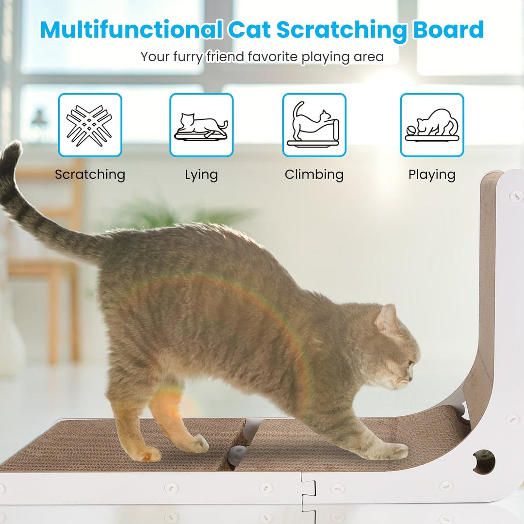 Indoor L Shaped Cat Scratcher with Cat Interactive Toy Cardboard 23.62in High Lounge Bed Image 2