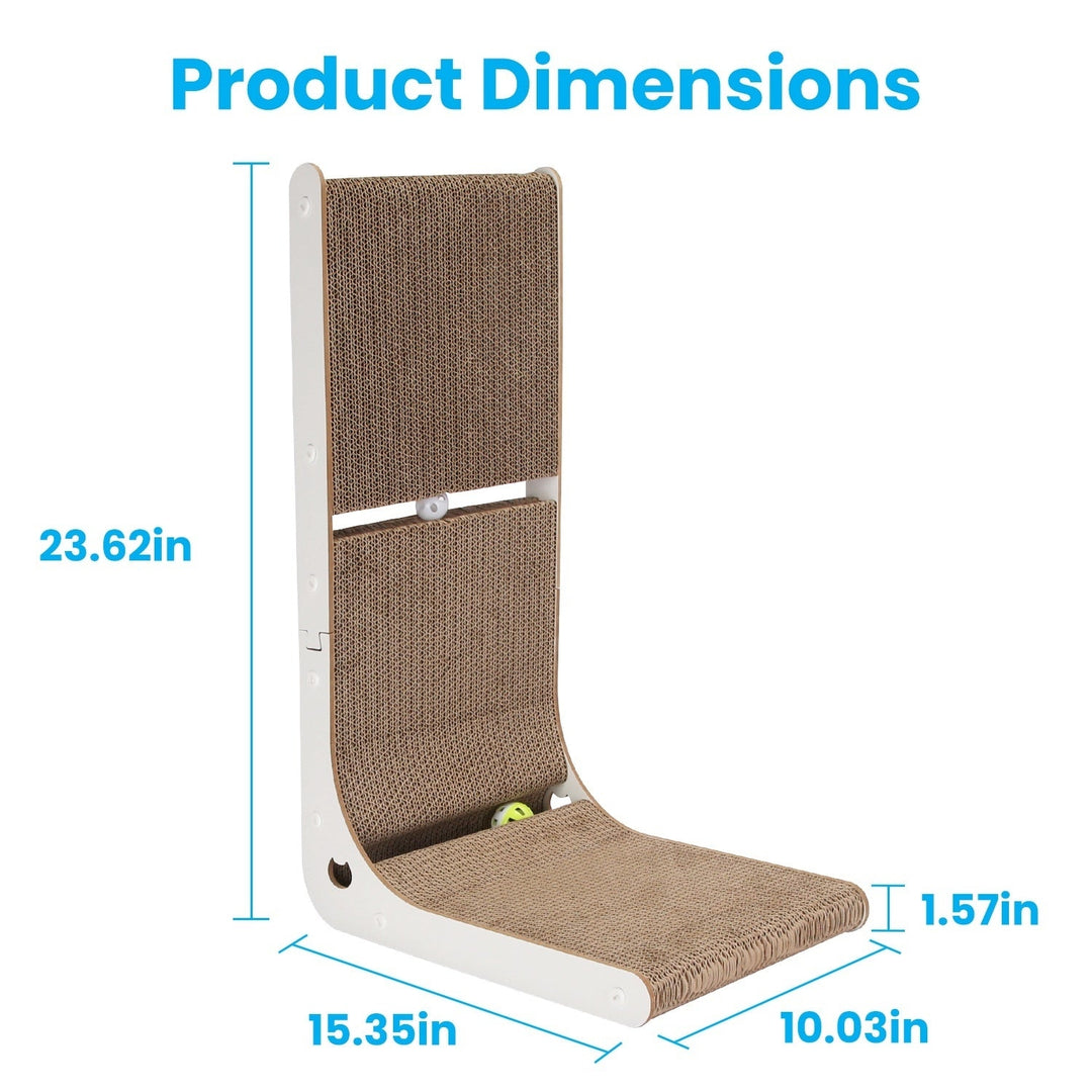 Indoor L Shaped Cat Scratcher with Cat Interactive Toy Cardboard 23.62in High Lounge Bed Image 8