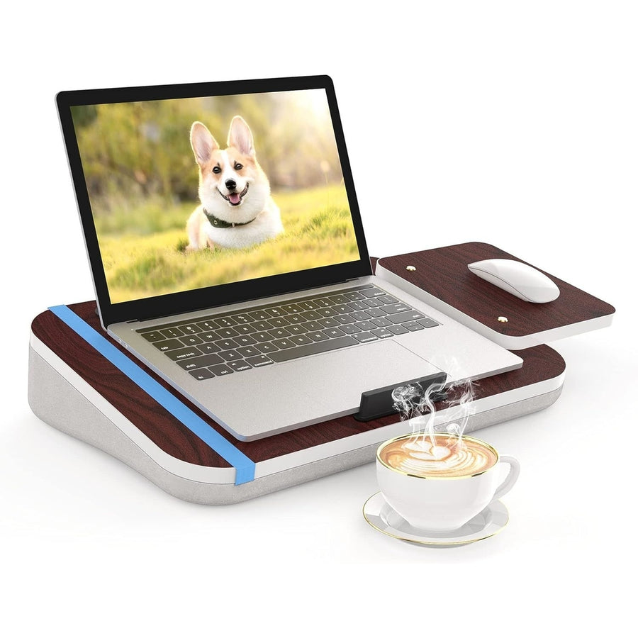 Lap Desk with Cushion Tablet Holder and Detachable Mouse Tray Fits Up to 16.1 Inches Laptops Lap Desk for Bed Couch Sofa Image 1