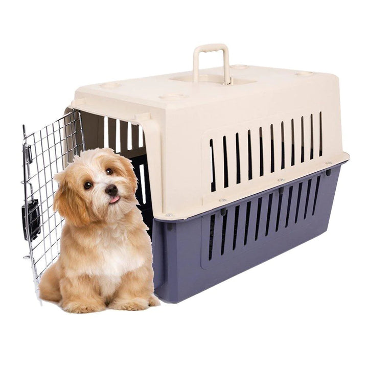 Plastic Cat Dog Carrier Cage with Chrome Door Portable Pet Box Airline Approved Medium Blue Image 1