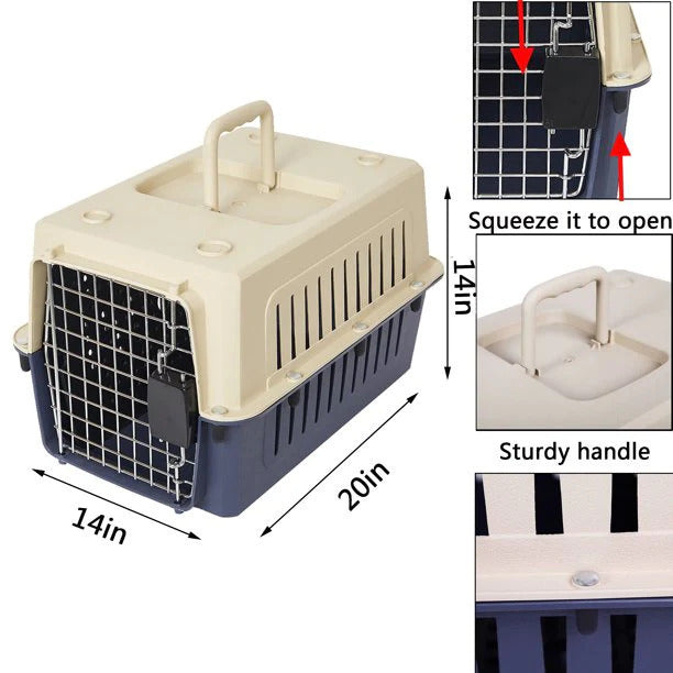 Plastic Cat Dog Carrier Cage with Chrome Door Portable Pet Box Airline Approved Medium Blue Image 2