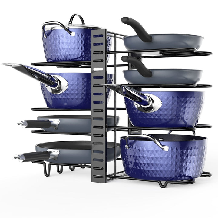 Pot and pan organizer Pot Lid Holders and Pan Rack Multiple DIY methods 8 tier pot racks adjustable kitchen organization Image 1