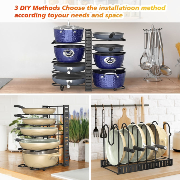 Pot and pan organizer Pot Lid Holders and Pan Rack Multiple DIY methods 8 tier pot racks adjustable kitchen organization Image 2