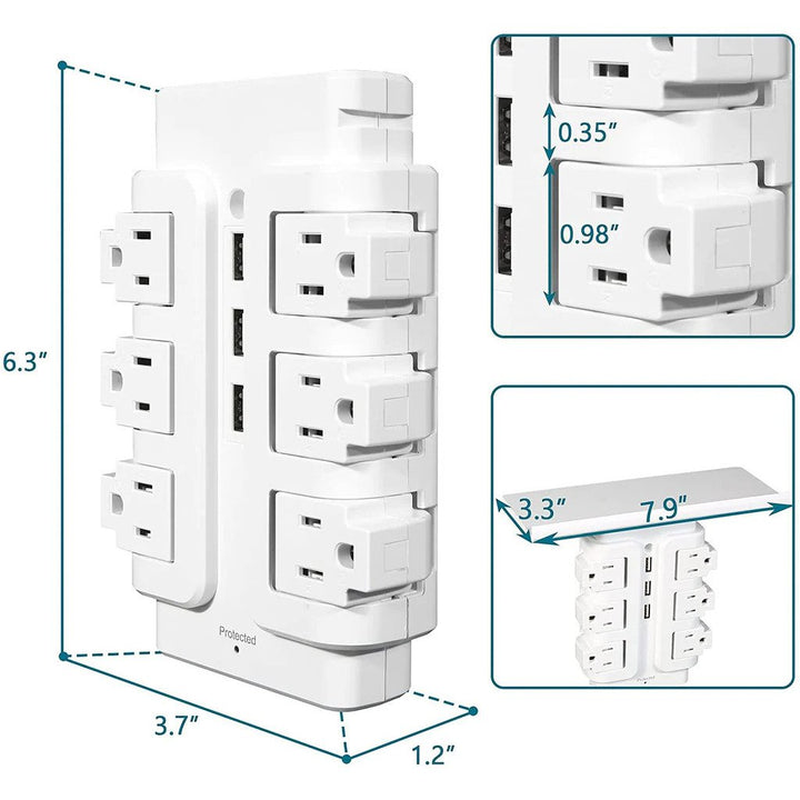 Power Strip Tower 6 Outlets 3 Usb with Removable Shelf Wall Mount for Home Office Image 2