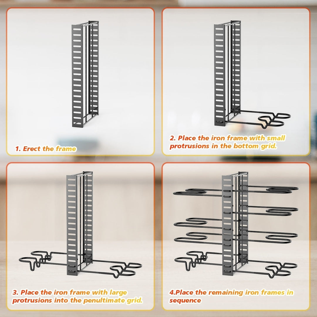 Pot and pan organizer Pot Lid Holders and Pan Rack Multiple DIY methods 8 tier pot racks adjustable kitchen organization Image 4