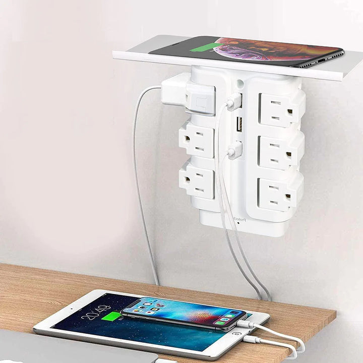 Power Strip Tower 6 Outlets 3 Usb with Removable Shelf Wall Mount for Home Office Image 3