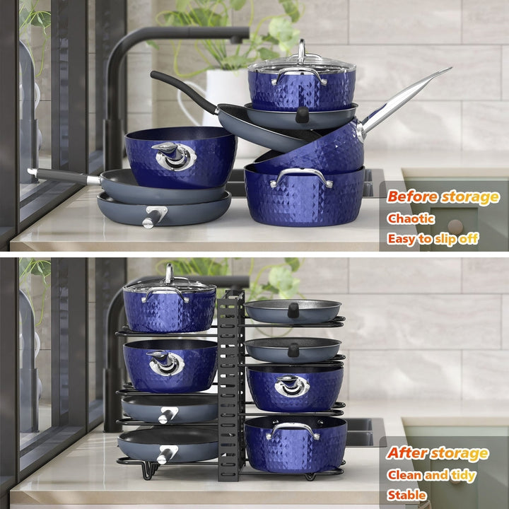 Pot and pan organizer Pot Lid Holders and Pan Rack Multiple DIY methods 8 tier pot racks adjustable kitchen organization Image 4