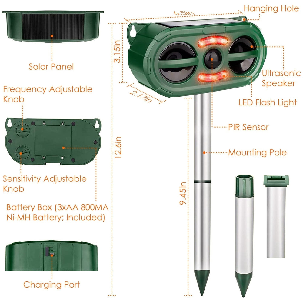 Solar Ultrasonic Animal Repeller Motion Sensor Animal Repellent USB Animal Chaser IP66 Waterproof Image 2