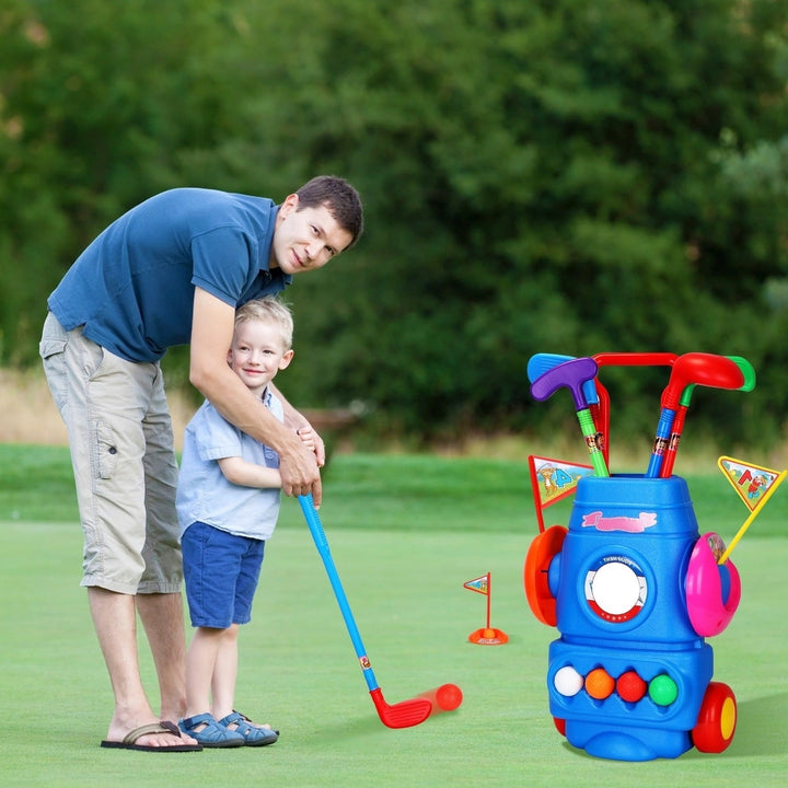 Toddler Golf Set with 4 Balls 4 Clubs 2 Holes 2 Flags Golf Cart Indoor Outdoor Golf Image 7