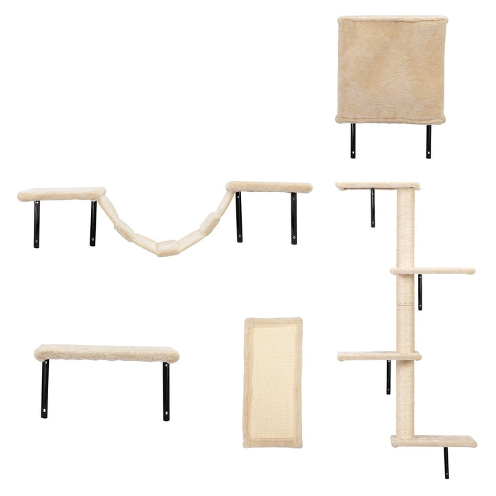 5 Pcs Wall Mounted Cat Climber Set Floating Cat Shelves and Perches Cat Activity Tree with Scratching Posts Modern Cat Image 1