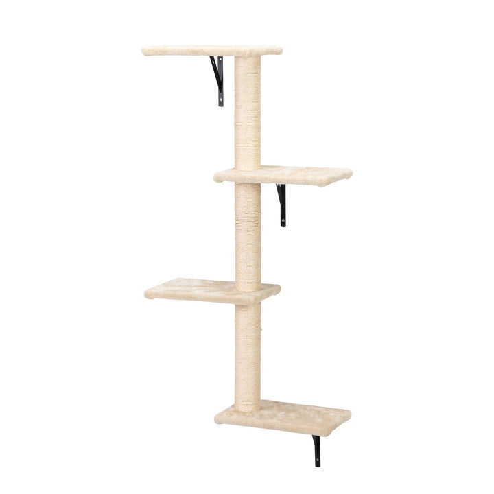 5 Pcs Wall Mounted Cat Climber Set Floating Cat Shelves and Perches Cat Activity Tree with Scratching Posts Modern Cat Image 6