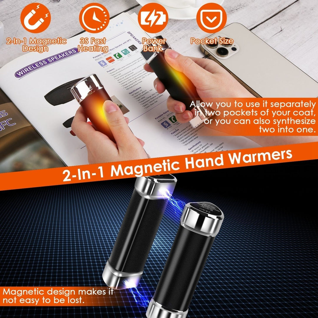 2 Packs 10000mAh Split Magnetic Handwarmers 2 in 1 Portable Electric Pocket Heater Power Bank Portable Charger with 3 Image 12
