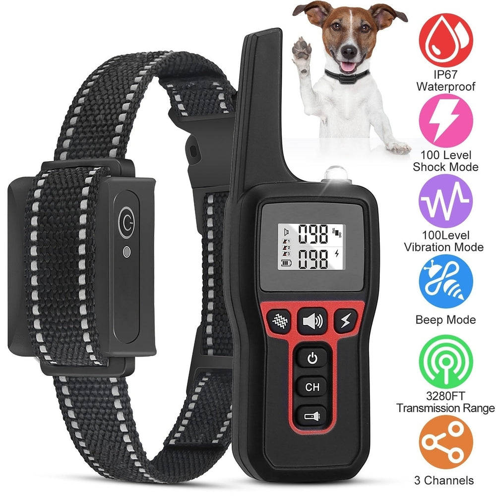 3280FT Dog Training Collar IP67 Waterproof Pet Beep Vibration Electric Shock Collar Image 2