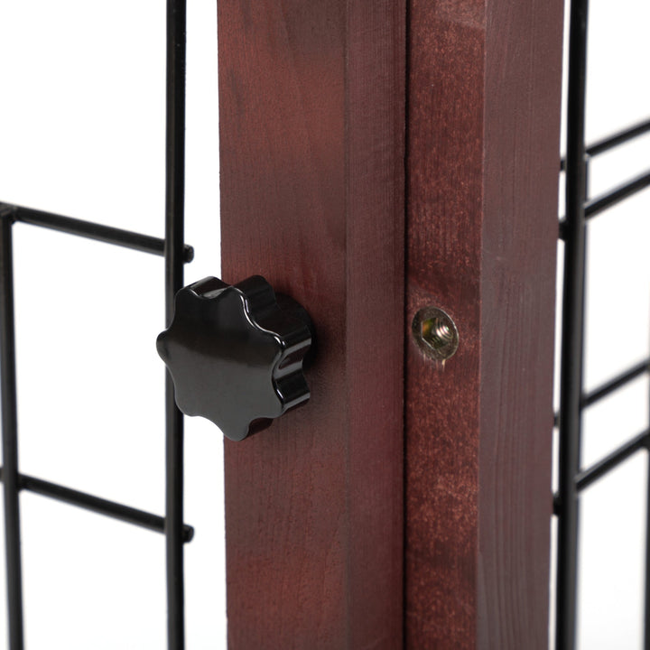 Adjustable Wooden Pet Gate for Dogs Indoor Freestanding Dog Fence for Doorways Stairs Deep Brown Image 6