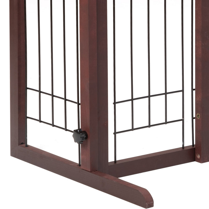 Adjustable Wooden Pet Gate for Dogs Indoor Freestanding Dog Fence for Doorways Stairs Deep Brown Image 10