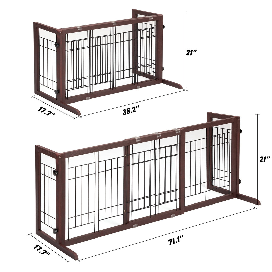Adjustable Wooden Pet Gate for Dogs Indoor Freestanding Dog Fence for Doorways Stairs Deep Brown Image 11