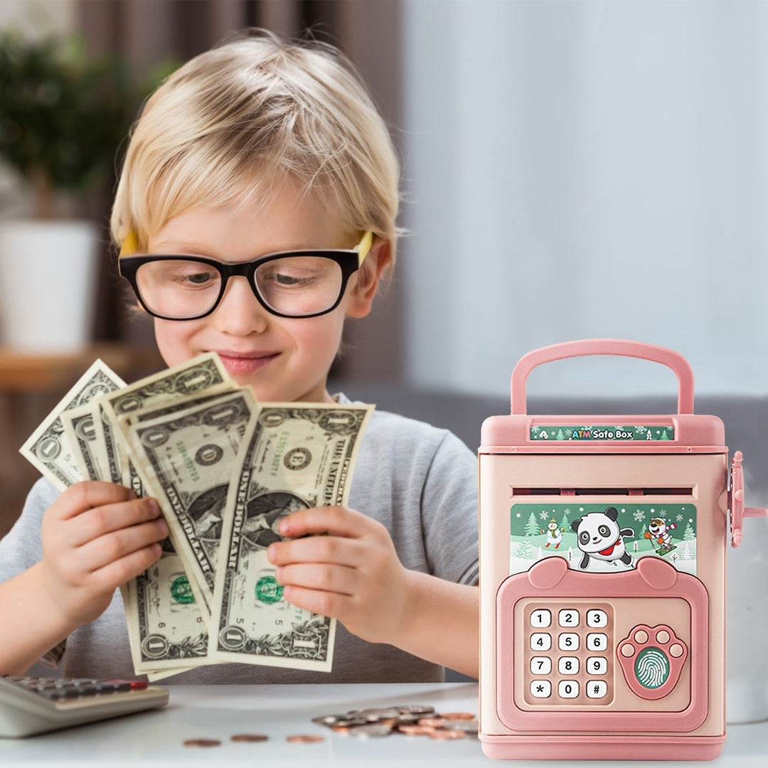 Piggy Bank Toy Cash Coin Money Bank Money Saving Box with Password Fingerprint Voice Prompt Folding Handle Image 3