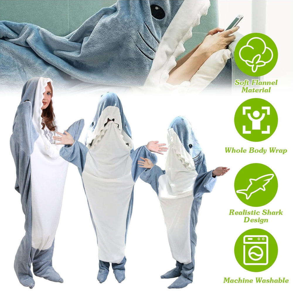 Wearable Shark Sleeping Bag Shark Soft Comfortable Flannel Blanket With Zipper Suitable For Adult Children Height 4.2FT Image 2