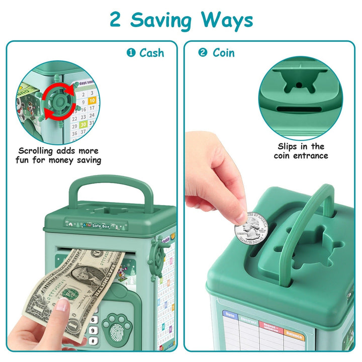 Piggy Bank Toy Cash Coin Money Bank Money Saving Box with Password Fingerprint Voice Prompt Folding Handle Image 7