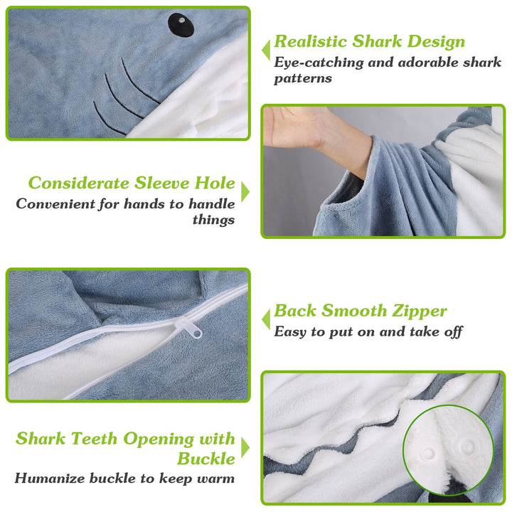 Wearable Shark Sleeping Bag Shark Soft Comfortable Flannel Blanket With Zipper Suitable For Adult Children Height 4.2FT Image 4