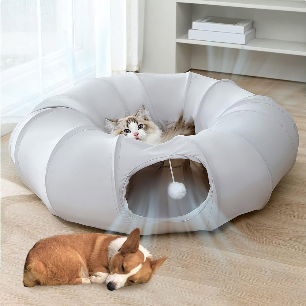 Indoor Cat Tunnel Bed with Interactive Hanging Ball Circle Cat Tunnel Cooling Fabric Central Soft Mat Flexible Design Image 2