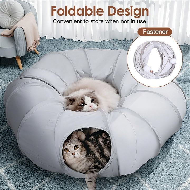 Indoor Cat Tunnel Bed with Interactive Hanging Ball Circle Cat Tunnel Cooling Fabric Central Soft Mat Flexible Design Image 4