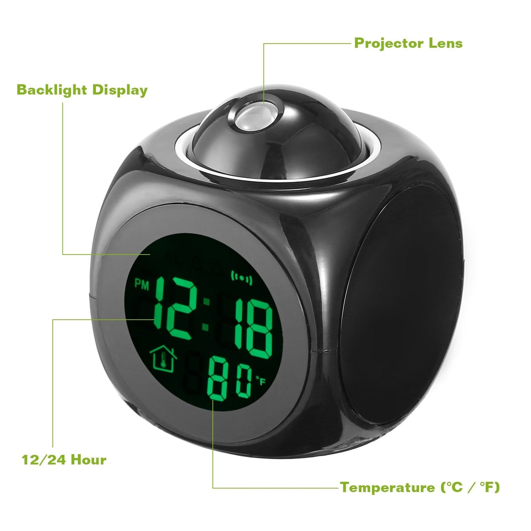 LCD Projection Alarm Clock Battery Powered with Voice Broadcast Function Snooze Temperature Display 12 24 Hour Time Image 6