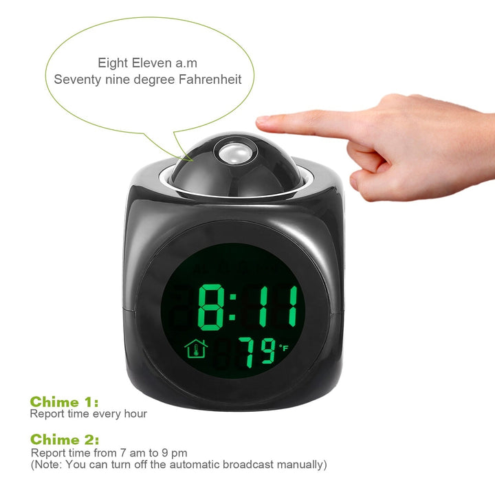 LCD Projection Alarm Clock Battery Powered with Voice Broadcast Function Snooze Temperature Display 12 24 Hour Time Image 7