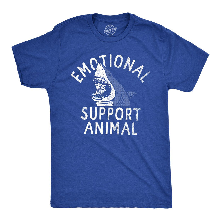 Mens Emotional Support Animal T Shirt Funny Scary Shark Attack Joke Tee For Guys Image 1