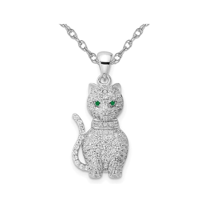 Sterling Silver Cat Pendant Necklace with Cubic Zirconia (CZ)s and Chain Image 1