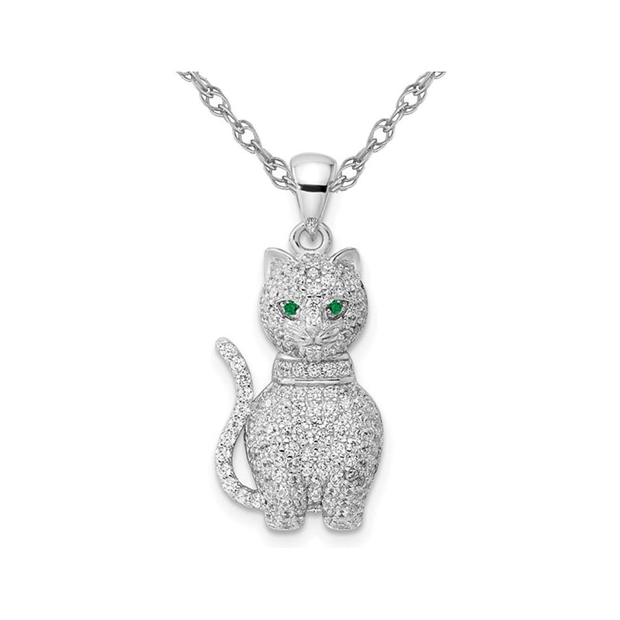 Sterling Silver Cat Pendant Necklace with Cubic Zirconia (CZ)s and Chain Image 1