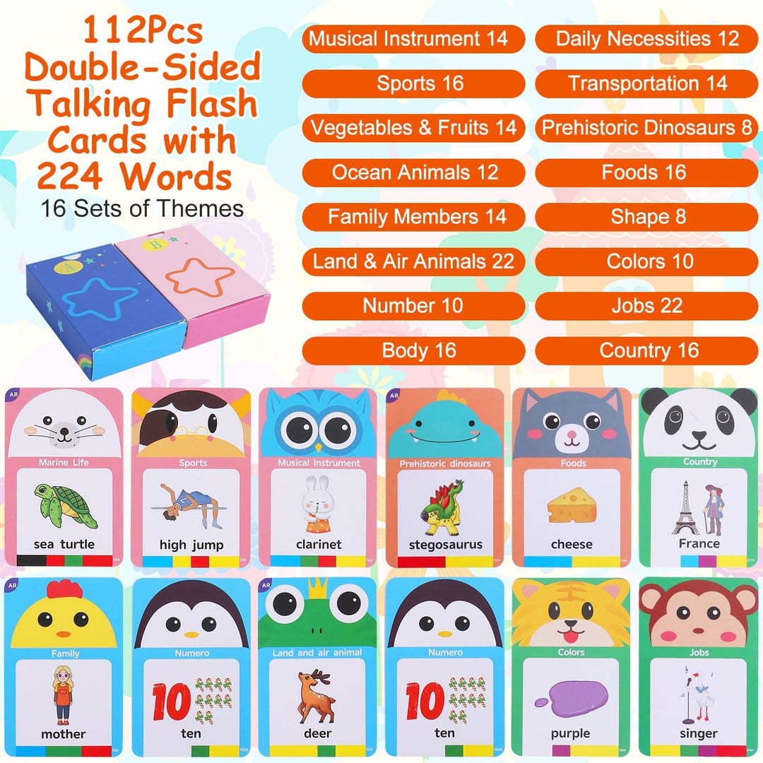 224 Words Toddler Learning Toy Talking Flash Cards with LCD Writing Tablet Preschool Educational Reading Drawing Machine Image 4